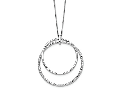 Rhodium Over Sterling Silver Polished Diamond-Cut Circle Pendant with 24 Inch Curb Chain