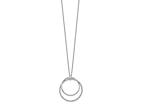 Rhodium Over Sterling Silver Polished Diamond-Cut Circle Pendant with 24 Inch Curb Chain