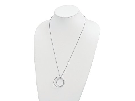 Rhodium Over Sterling Silver Polished Diamond-Cut Circle Pendant with 24 Inch Curb Chain