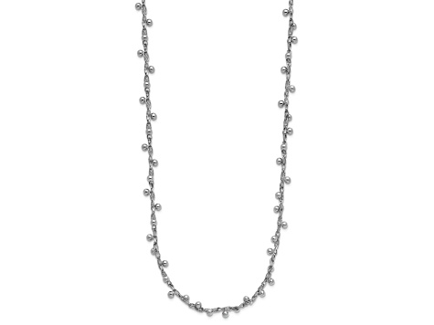 Rhodium Over Sterling Silver Polished Beaded 15 Inch Necklace