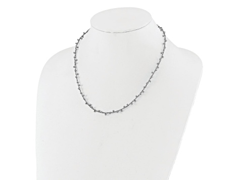 Rhodium Over Sterling Silver Polished Beaded 15 Inch Necklace