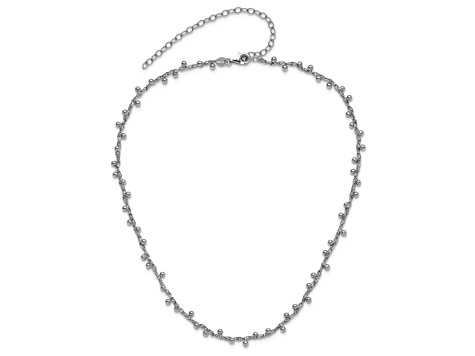 Rhodium Over Sterling Silver Polished Beaded 15 Inch Necklace