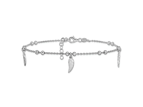 Sterling Silver Polished and Textured Feather Station Anklet