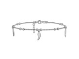Sterling Silver Polished and Textured Feather Station Anklet