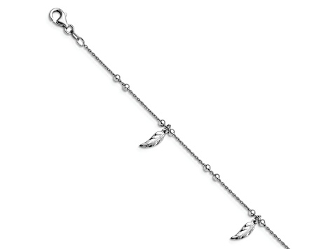 Sterling Silver Polished and Textured Feather Station Anklet