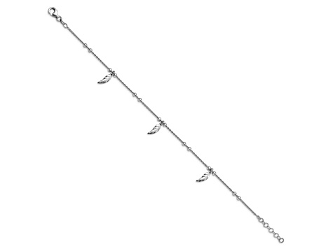 Sterling Silver Polished and Textured Feather Station Anklet