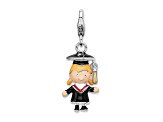 Rhodium Over Sterling Silver Enameled Girl Graduate Charm