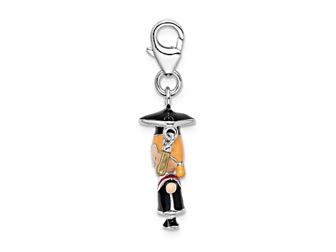 Rhodium Over Sterling Silver Enameled Girl Graduate Charm