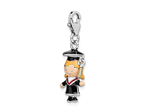 Rhodium Over Sterling Silver Enameled Girl Graduate Charm