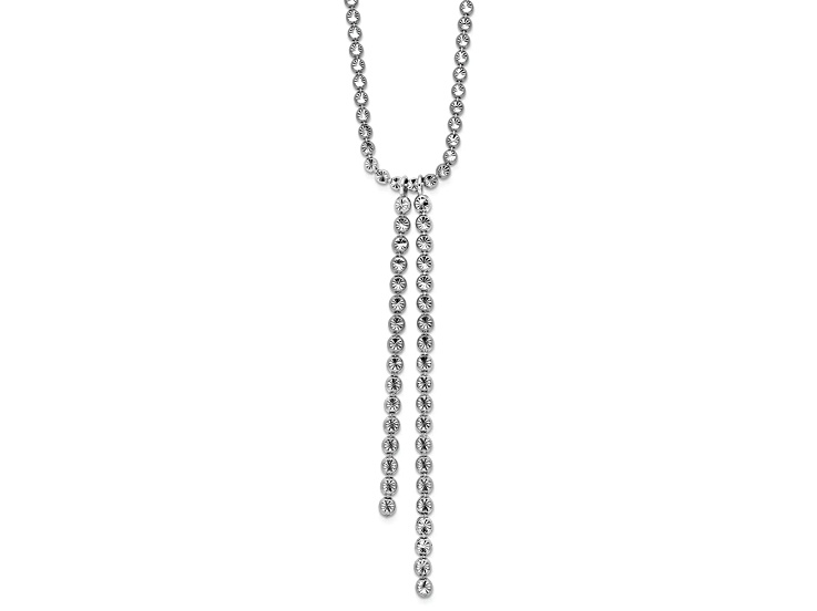 Rhodium Over Sterling Silver Polished and Diamond-cut Drop with 2-inch Extension Necklace