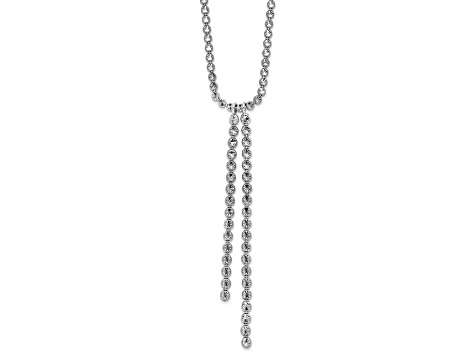 Rhodium Over Sterling Silver Polished and Diamond-cut Drop with 2-inch Extension Necklace