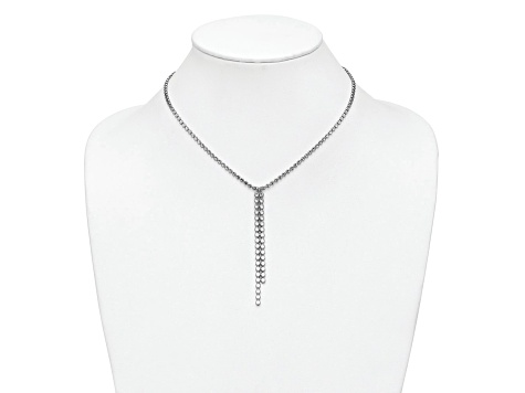 Rhodium Over Sterling Silver Polished and Diamond-cut Drop with 2-inch Extension Necklace