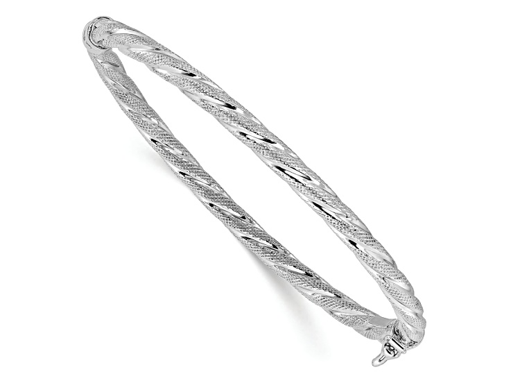 Sterling Silver 4mm Polished and Textured Twisted Hinged Bangle