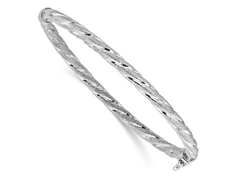 Sterling Silver 4mm Polished and Textured Twisted Hinged Bangle