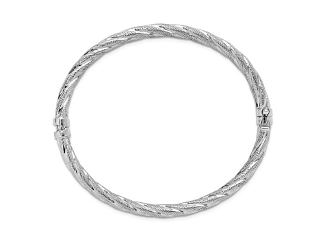 Sterling Silver 4mm Polished and Textured Twisted Hinged Bangle