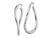 Rhodium Over Sterling Silver 1 9/16" Polished and Diamond-Cut Curved Oval Hoop Earrings