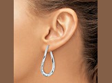 Rhodium Over Sterling Silver 1 9/16" Polished and Diamond-Cut Curved Oval Hoop Earrings