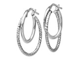 Rhodium Over Sterling Silver 1 1/4" Polished Diamond-Cut Oval Hoop Earrings