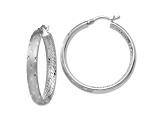 Rhodium Over Sterling Silver 1 9/16" Diamond-Cut Brushed In and Out Hoop Earrings
