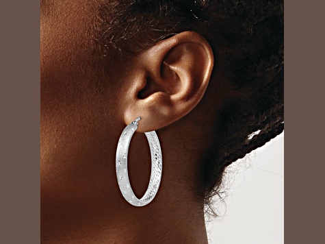 Rhodium Over Sterling Silver 1 9/16" Diamond-Cut Brushed In and Out Hoop Earrings