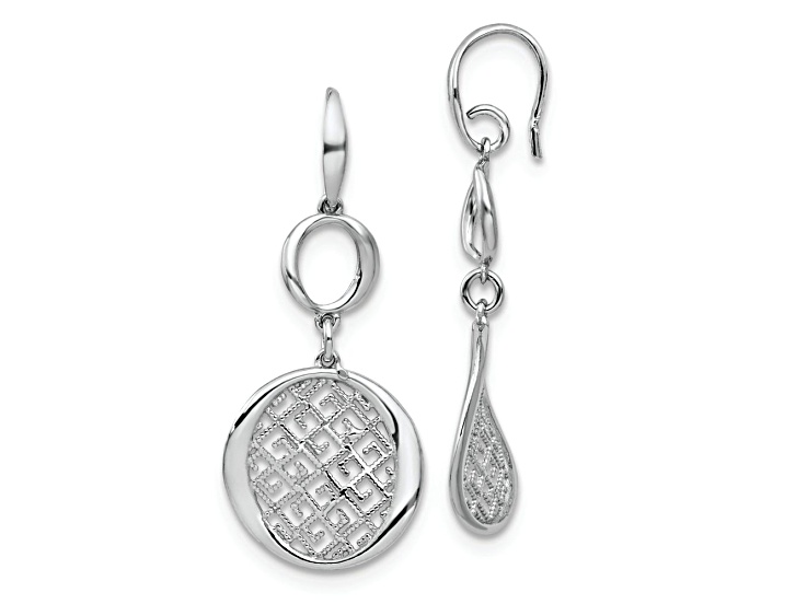 Rhodium Over Sterling Silver Filigree Dangle Earrings
