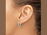 Rhodium Over Sterling Silver 11/16" Aqua Enameled C-Hoop Earrings