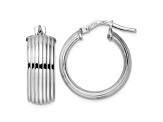 Rhodium Over Sterling Silver 13/16" Polished Grooved Hoop Earrings