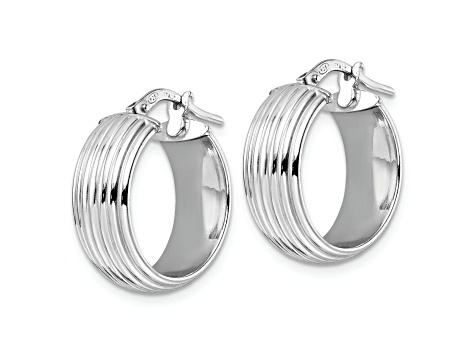 Rhodium Over Sterling Silver 13/16" Polished Grooved Hoop Earrings