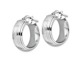 Rhodium Over Sterling Silver 13/16" Polished Grooved Hoop Earrings