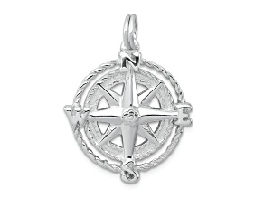 Rhodium Over Sterling Silver Compass Charm