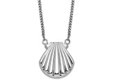 Rhodium Over Sterling Silver Seashell 15mm Locket Necklace