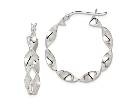 Sterling Silver Twisted 4x30mm Hoop Earrings