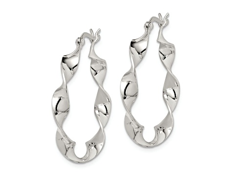 Sterling Silver Twisted 4x30mm Hoop Earrings