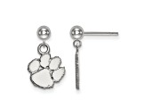 Rhodium Over Sterling Silver LogoArt Clemson University Dangle Post Earrings