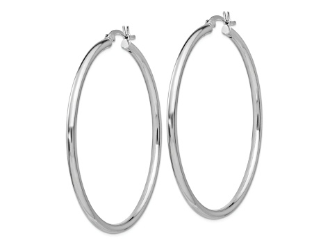 Rhodium Over Sterling Silver 2 1/16" Polished Hinged Hoop Earrings