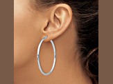 Rhodium Over Sterling Silver 2 1/16" Polished Hinged Hoop Earrings