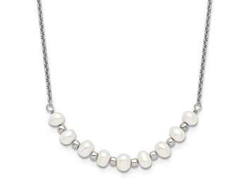 Picture of Rhodium Over Sterling Silver Beaded 3-4mm Freshwater Cultured Pearl Curved Necklace