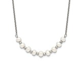 Rhodium Over Sterling Silver Beaded 3-4mm Freshwater Cultured Pearl Curved Necklace