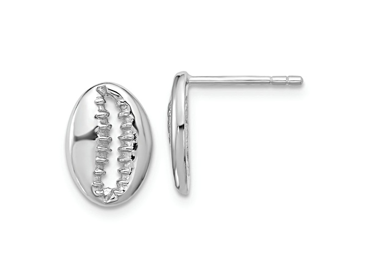 Rhodium Over Sterling Silver Polished Cowrie Shell Post Earrings