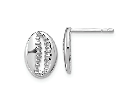 Rhodium Over Sterling Silver Polished Cowrie Shell Post Earrings