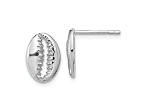 Rhodium Over Sterling Silver Polished Cowrie Shell Post Earrings