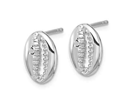 Rhodium Over Sterling Silver Polished Cowrie Shell Post Earrings