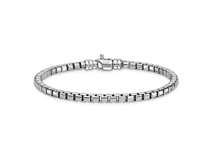 Rhodium Over Sterling Silver Polished 4mm Box 8 Inch Chain