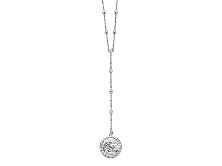 Rhodium Over Sterling Silver Roman Coin Y-drop Cable Link 16 Inch Necklace