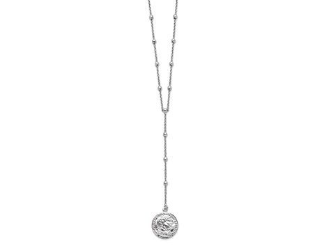 Rhodium Over Sterling Silver Roman Coin Y-drop Cable Link 16 Inch Necklace