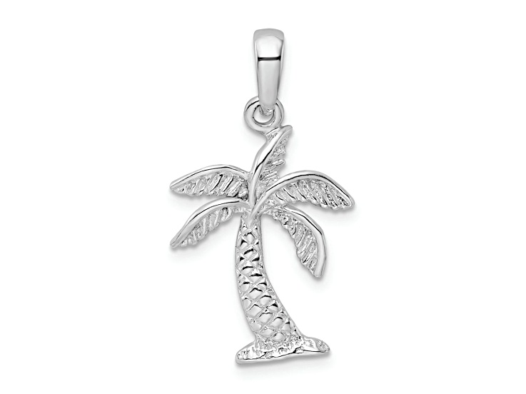Rhodium Over Sterling Silver Palm Tree with Textured Trunk Pendant