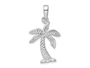 Picture of Rhodium Over Sterling Silver Palm Tree with Textured Trunk Pendant