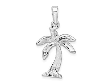 Rhodium Over Sterling Silver Palm Tree with Textured Trunk Pendant