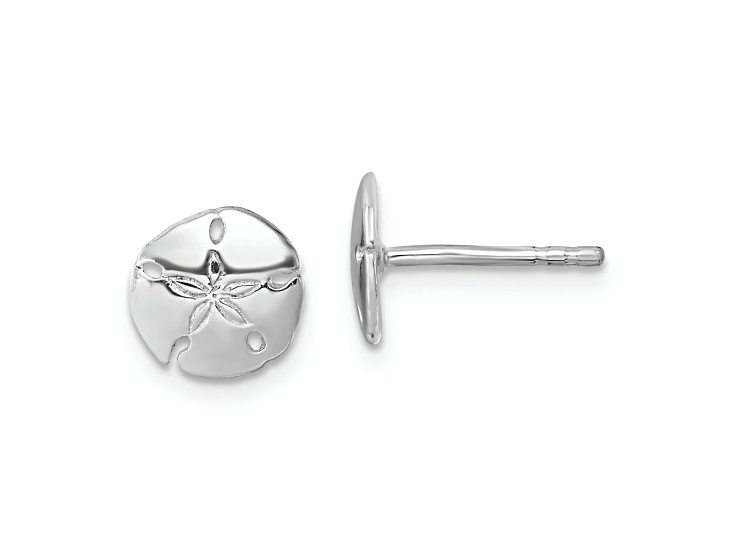 Rhodium Over Sterling Silver Polished Sand Dollar Post Earrings
