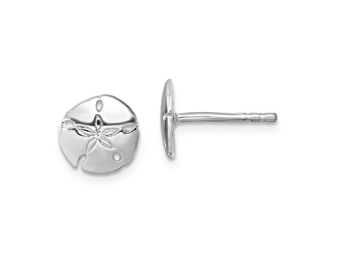 Rhodium Over Sterling Silver Polished Sand Dollar Post Earrings